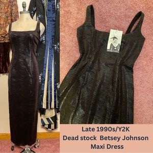 Vintage 1990s Y2K Dead Stock Betsey Johnson Velvet Snakeskin Maxi Dress